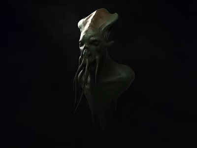 Game Movie Character With Octopus Like Head Tentacles And Green Body In Dark Background 3d model