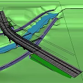 Modern Bridge Over River With Tall Buildings Green Grass And Blue Sky