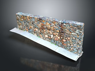 Outdoor Stone Wall Construction With Irregular Mixed Color Stones And Concrete Base 3d model