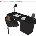 Modern desk and chair combination desk lamp book ornaments 3d model