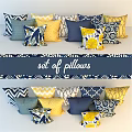 Set of Colorful Decorative Pillows With Blue Yellow Patterns For Home Decor