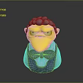 Cartoon Bird Character With Purple Curly Hair Yellow Body Blue Vest And Bow Tie