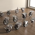 Stainless Steel Industrial Caster Wheels With Various Designs On Wooden Floor