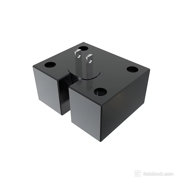 Black Metal Mechanical Block Component With Holes And Central Protruding Part For Industrial Use 3d model 