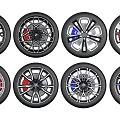 Multiple Car Tires With Stylish Alloy Rims And Colorful Accent Details