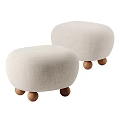 Soft Beige Fabric Ottomans with Wooden Legs Two Piece Set