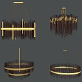 Modern Chandelier Design With Brass Frame And Dark Hanging Elements 3d model