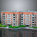 Multi Story Apartment Building With Red Beige Exterior Windows Balconies And Green Shrubs