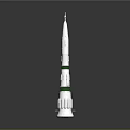 White Space Rocket Model With Green Stripes And Base Structure Design