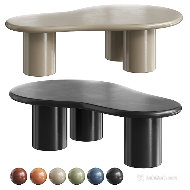 Modern Light Colored and Black Dining Tables with Round Top Irregular Shape and Cylindrical Legs 3d model 
