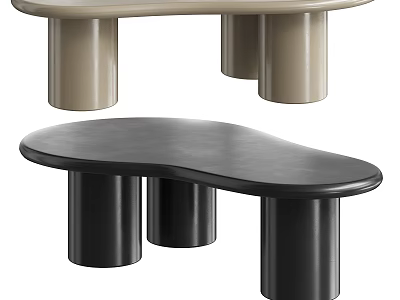 Modern Light Colored and Black Dining Tables with Round Top Irregular Shape and Cylindrical Legs 3d model