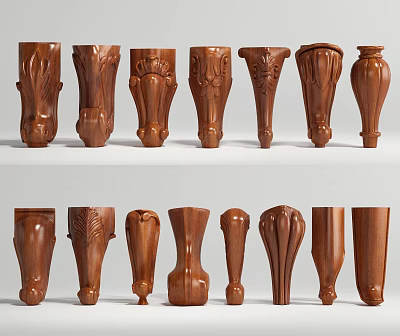 Wooden Columns With Various Carved Decorative Designs And Intricate Styles 3d model Wooden Columns With Various Carved Decorative Designs And Intricate Styles 3d model