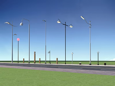Outdoor Street Lamps With Various Designs For Roadside Lighting And Green Areas 3d model