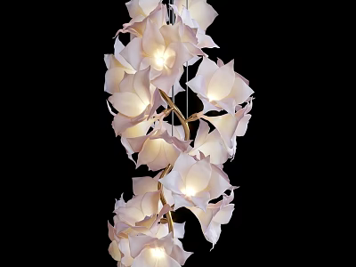Elegant Petal Shaped Chandelier With White Flower Design Golden Frame And Warm Lighting 3d model