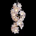Elegant Petal Shaped Chandelier With White Flower Design Golden Frame And Warm Lighting