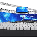 Modern Stage Design With Curved Seats Blue Starry Background And Whale Lighting
