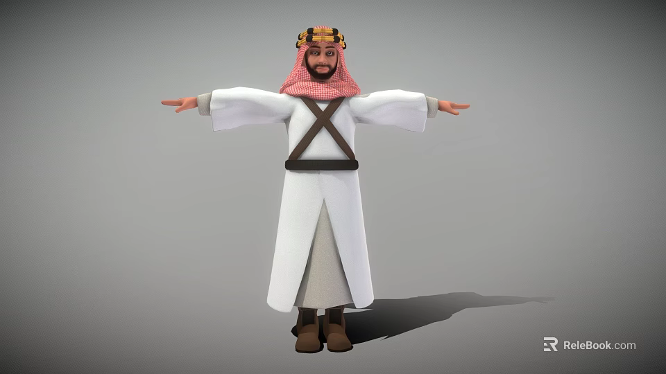 Game and Movie Character In Traditional Attire With Golden Headdress White Robe And Outstretched Arms 3d model 