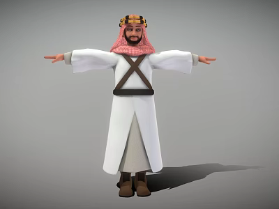 Game and Movie Character In Traditional Attire With Golden Headdress White Robe And Outstretched Arms 3d model