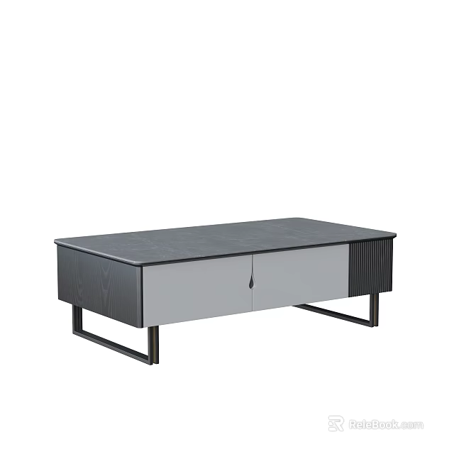 Modern Rectangular Coffee Table With Dark Top Storage Cabinets And Black Metal Legs 3d model