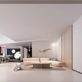 Modern Office Corridor With White Walls Gray Floor Red Sphere Green Plants And Recessed Lighting