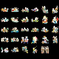 Colorful Traditional Cartoon Character Pendants Arranged On Black Background