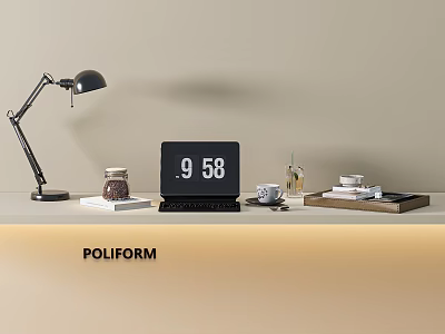 Decorative Ornament Set With Black Desk Lamp Digital Clock Glass Jar Coffee Cup And Books 3d model