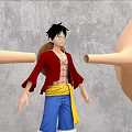 Anime Character In Straw Hat Red Coat Blue Pants Yellow Sash Against Gray Wall Armlike Structures