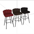 Modern Black and Red Leather Bar Stools with Tufted Back and Metal Legs