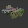 Natural Rock Formation With Wooden Platform And Bench Structure
