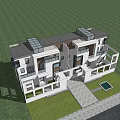 Modern Semi Detached Villa Exterior Design With Contemporary Facade Large Windows And Balconies