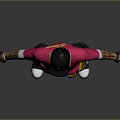 Game Movie Character Wearing Red T-shirt Black Bandana with Tattoos Dark Pants Yellow Fanny Pack
