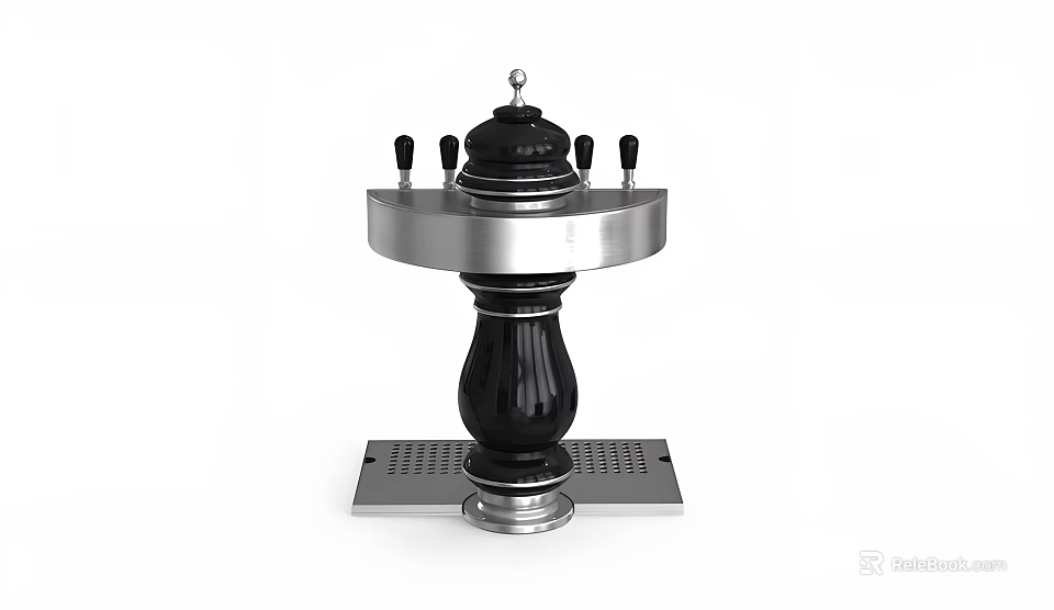 Commercial Beverage Dispenser Featuring Stainless Steel Circular Top Black Base And Multiple Taps 3d model 