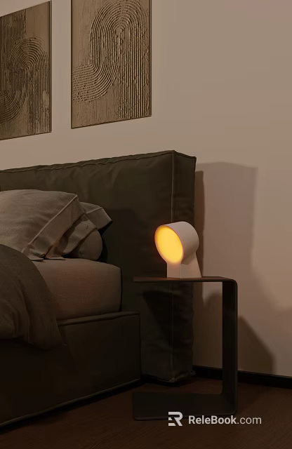 Minimalist White Table Lamp with Warm Yellow Light on Bedroom Bedside 3d model 