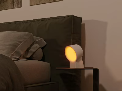 Minimalist White Table Lamp with Warm Yellow Light on Bedroom Bedside 3d model