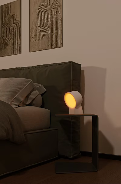 Minimalist White Table Lamp with Warm Yellow Light on Bedroom Bedside 3d model