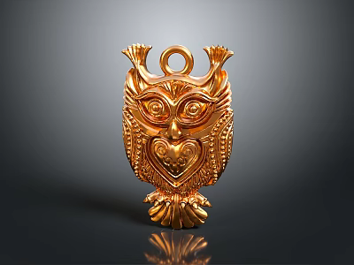 Golden Owl Shaped Decorative Household Item With Heart Pattern And Detailed Texture 3d model