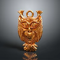Golden Owl Shaped Decorative Household Item With Heart Pattern And Detailed Texture