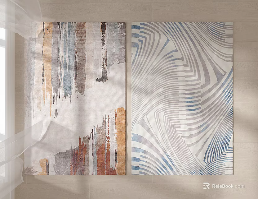 Modern Square Rugs With Abstract Brushstroke And Wavy Patterns For Home Decor 3d model