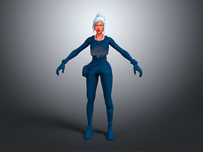 3D Character Model With Blue Outfit White Hair And Orange Face In Cartoon Style 3d model