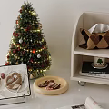 Christmas Themed Decorative Ornament Set With Tree Shelf Tray Plate And Magazine