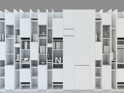 Modern White Bookcase Interior Design With Open Shelving Compartments And Decorative Items 3d model