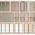 Various Wooden Window And Door Designs With Different Styles And Frames 3d model