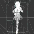 Anime Female Character With Red Hair Blue Coat White Skirt And Red Shoes