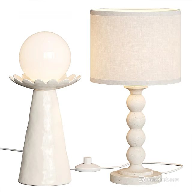 Minimalist White Table Lamps With Floral Petal Base And Stacked Sphere Design 3d model 