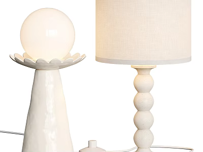 Minimalist White Table Lamps With Floral Petal Base And Stacked Sphere Design 3d model
