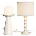 Minimalist White Table Lamps With Floral Petal Base And Stacked Sphere Design