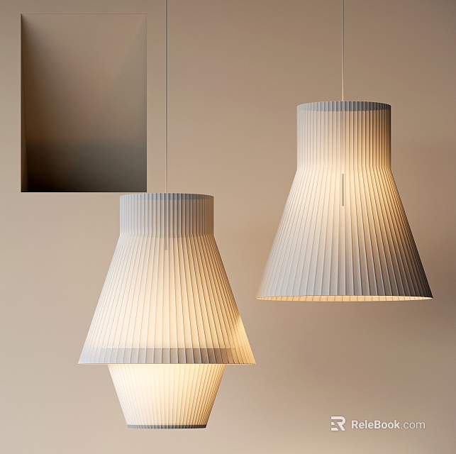 Modern Pleated Pendant Lights With White Fabric Shades For Home Interior Design 3d model 