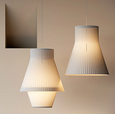 Modern Pleated Pendant Lights With White Fabric Shades For Home Interior Design 3d model