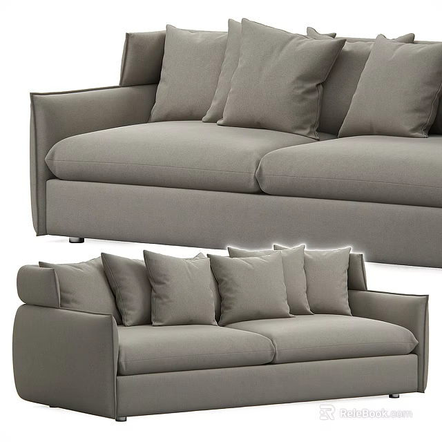 Modern Gray Fabric Two Seater Sofa With Multiple Comfortable Soft Cushions 3d model