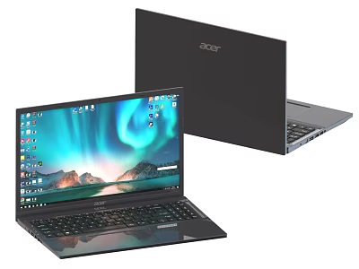 Acer Laptops Open And Closed With Screen Displaying Aurora Landscape Wallpaper Design 3d model